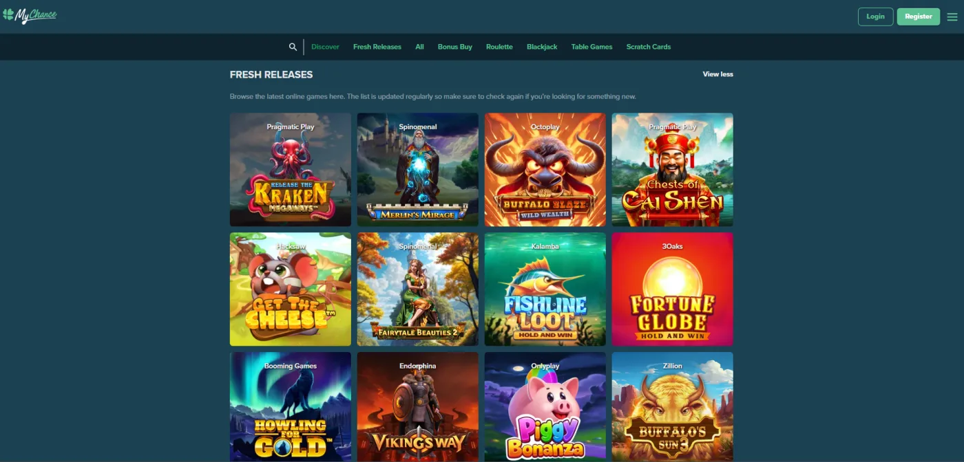 MyChance Casino pokies and slot games library — top RTP titles